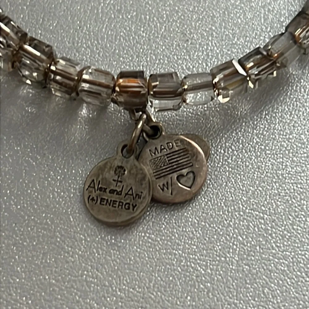 Alex and Ani Silver Gray Translucent Beaded Bangle Bracelet